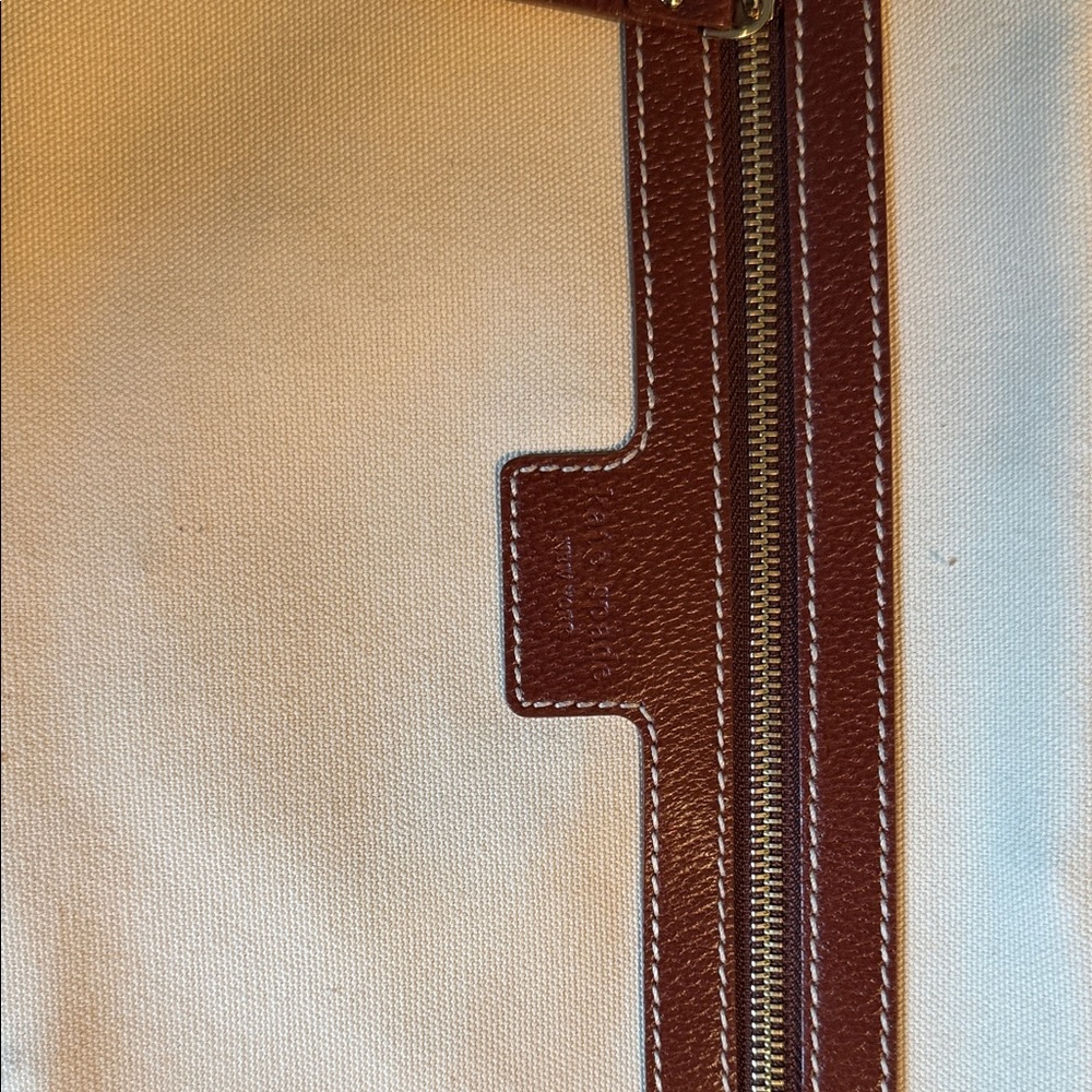 Kate Spade Cream and Brown Fold Over Canvas and Leather Clutch